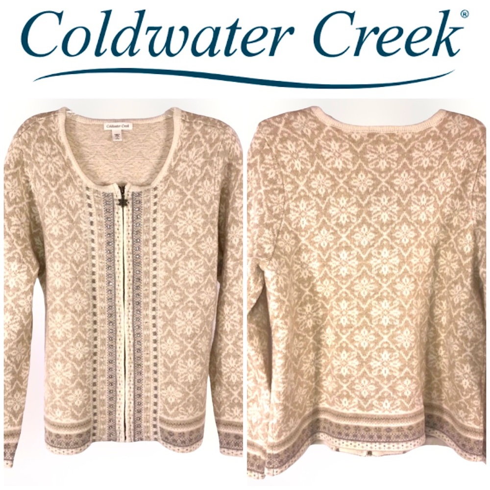 Coldwater Creek Womens Beautiful Snowflake ❄️ Zip Up WOOL Blend Cardigan SZ M